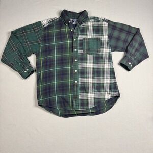 Gap Mens Large Plaid Color Block Flannel Shirt Organic Cotton Y2K VTG Blue/Green
